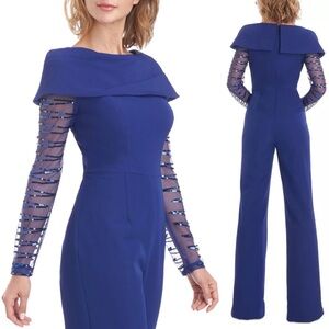 JS Collections Sequined Pintuck Jumpsuit in Blue, Size 4 New w/Tag, Retail $298